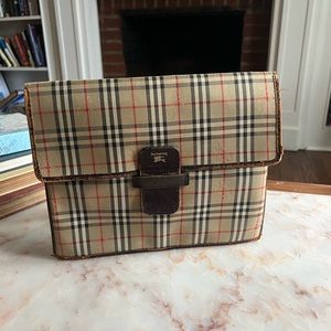Burberry Brown Haymarket Check Canvas Clutch Bag Multi-Colored Beige